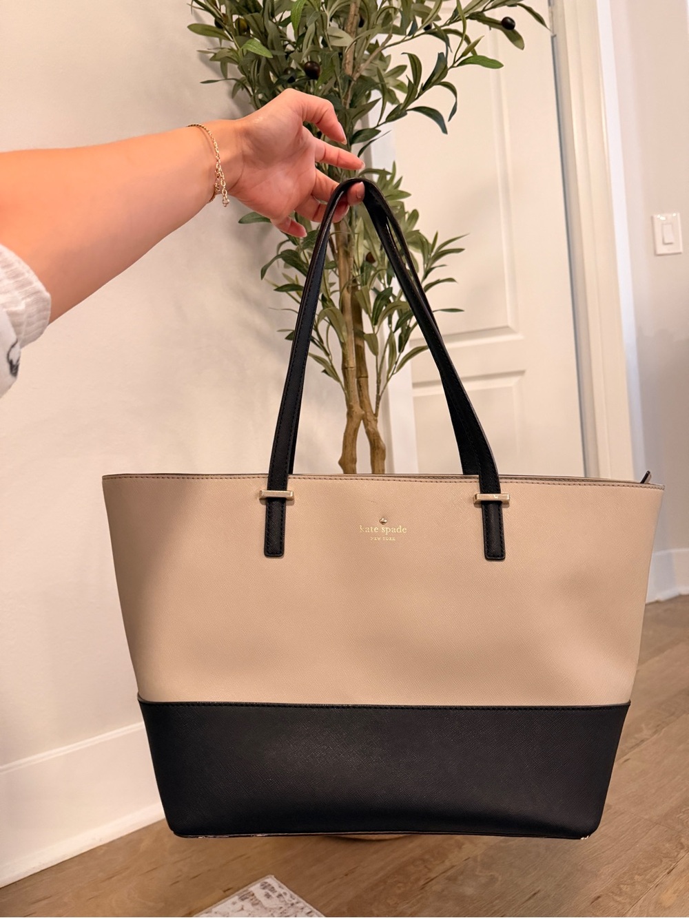 kate spade Beige and Black Two-Tone Tote